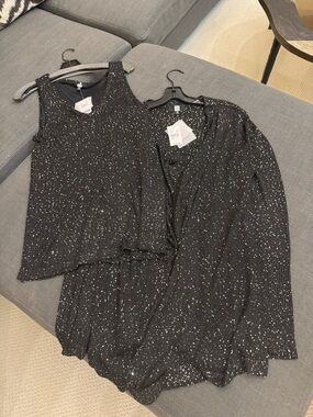 Saks 5th Avenue Black Sequin Knit Tank & Cardigan Set